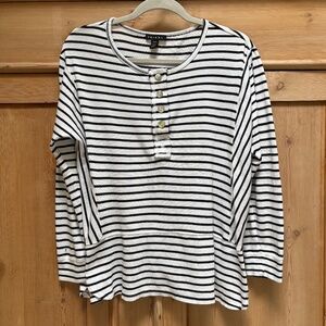 TRIBAL Black White Stripe Long Sleeve Jersey Top Size M